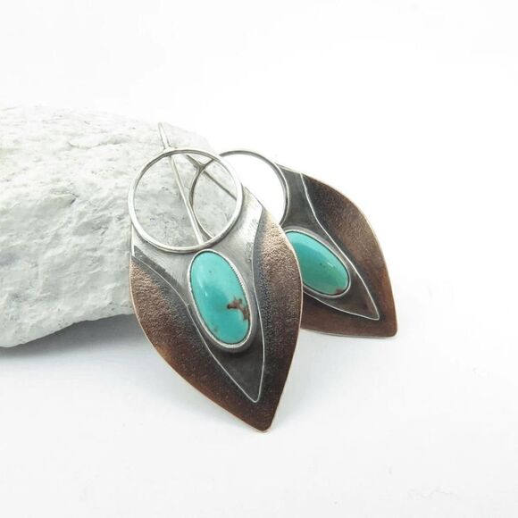 SILVER TURQUOISE WATER DROP DANGLE EARRINGS - Picture 5 of 5